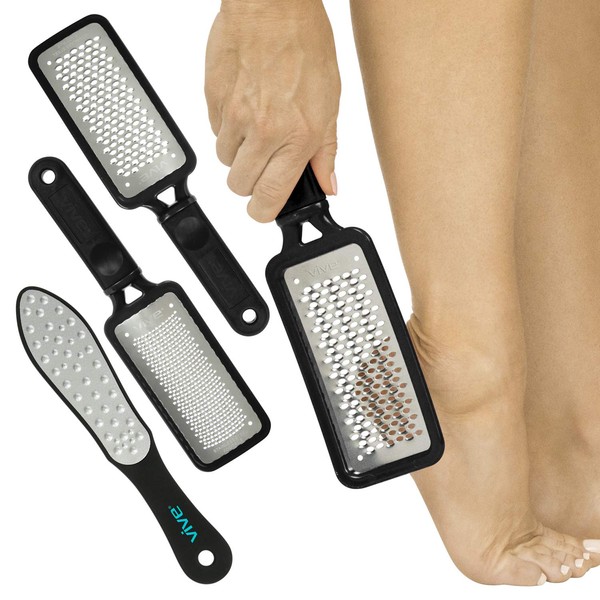 Vive Foot File (3 Pack) - Callus Remover Pedicure Tool Kit for Men, Women Care - Dead Skin Heel Scrub Shaver and Rough Patch Eliminator Remover for Dry and Wet Toe and Feet Peel - Rasp Scrubber Blade