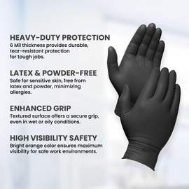 Textured Nitrile Gloves, Disposable Gloves, Premium Durability 6 Mil - 50 Gloves Per Box - Ronco Octopus Grip (Black, Small (Case/10 Packs))