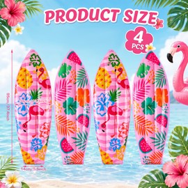 Soaoo 4 Pcs Hawaiian Inflatable Surfboard 37 Inch Tropical Inflatable Pool Floats Pink Summer Flamingo Hawaiian Luau Party Decoration Blow up Surfboard Wall Decor for Summer Tiki Bar Beach Party Decor