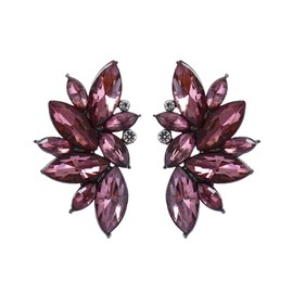 Art Deco Antique Vintage Style Lavender Lilac Purple Amethyst Rhinestone Cluster Bridal Prom Gatsby Formal Wedding Earrings