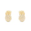 Round Sparkling White Cubic Zirconia Dainty Pineapple Stud Earrings 14k