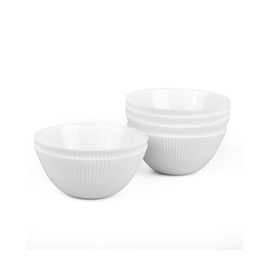 LaGlint 20 OZ Max White Opal Glass Cereal Bowl Set of 6, 6 inch Dishwasher & Microwave Safe Round Ribbed Bowls for Kitchen, Salad, Soup and Rice