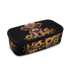 Belidome Highland Cow Pencil Cases for Girls Cute Pencil Box Sunflower Large Black Pen Pouch Stationery Makeup Bag