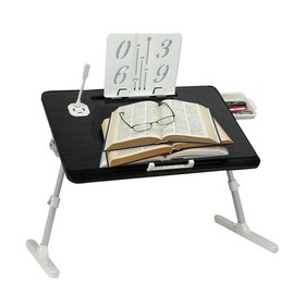 Laptop Stand for Bed, Adjustable Height and Angle, Laptop Desk with USB Port and Drawer, Bed Desk for Reading and Writing, Laptop Table for Bed, Couch - Color: White