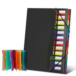 A4 Document Folder, Expanding Folder with 12 Compartments, Colourful Labels, Sorting Folder, Waterproof, Capacity Signature Folder A4 with Elastic Band, for School, Home, and Office Supplies (Black)