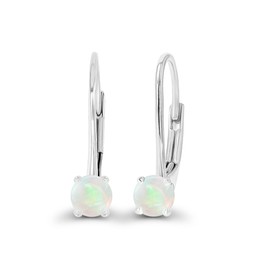 925 Sterling Silver 4mm Natural Opal October Birthstone Leverback Stud Earrings