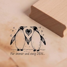 Motif Stamp Penguins Forever and Forever Your – Penguin Stamp Love Hearts Wooden Stamp Scrapbooking 58 x 48 mm