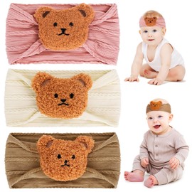 FYSUIMU 3Pcs Handmade Bear Baby Headbands 3 Color Cute Soft Elastic Nylon Headbands Toddler Hairband Accessories for Baby Girls Boys Newborn Infant Kids
