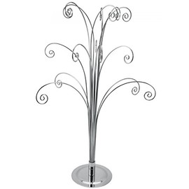 Creative Hobbies 20 Inch Tall Ornament Display Tree, Bright Silver Chrome Plated, Holds 15 Ornaments