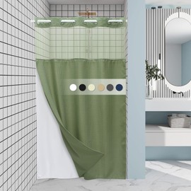 EUTXL EUTXL Sage Green Stall Hotel Shower Curtain - 230GSM Waffle Textured Heavy Duty Thick Fabric Shower Curtains for Bathroom,54W x 80H