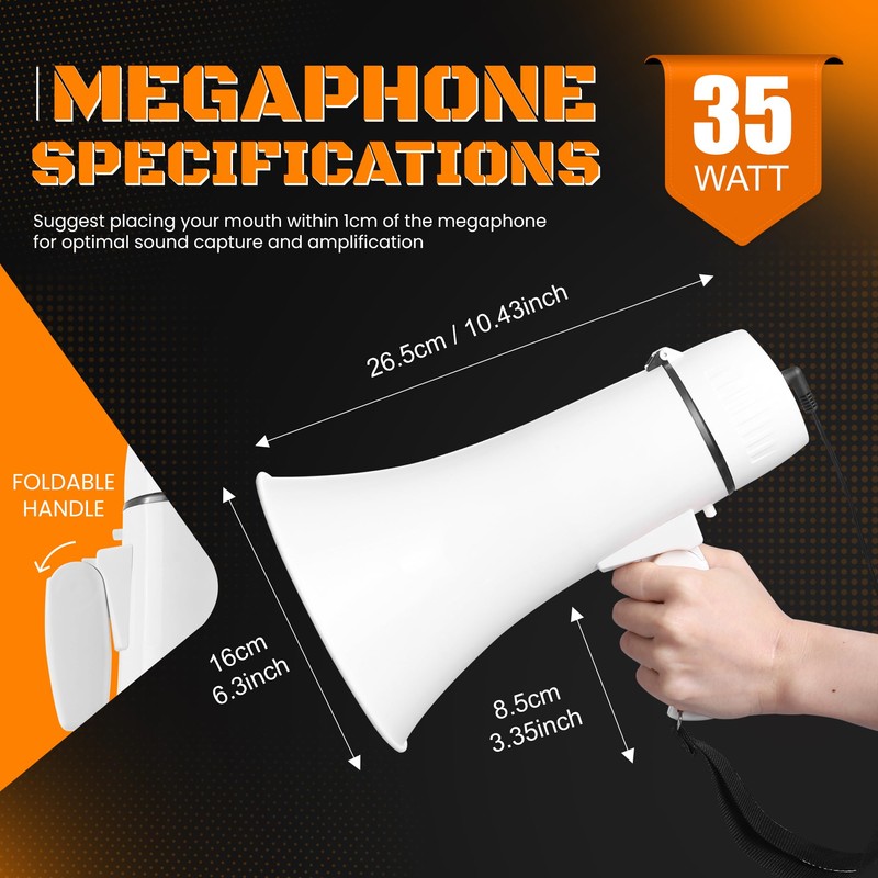 MyMealivos 35W Rechargeable Megaphone Speaker Built in 240s Recording &