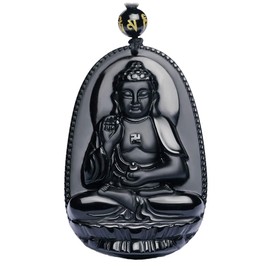 Bella Jade Buddha Pendant Necklace, Bodhisattva Amulet / Talisman. Made Of Obsidian Gemstone, No Metal