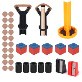 Vefungyan 37pcs Pool Cue tip Repair Kit: 20 Billiard Cue Tips 2 Cue Clamp 5 Billiard Chalk Black Ferrules 4 Billiards Shaper 1 Sander
