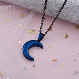 Moon Urn Necklaces for Ashes Stainless Steel Cremation Jewelry for Ashes Keepsake Urn Necklace for Human Pet Ashes Memorial Jewelry for Women Men Funeral Jewelry (Blue)