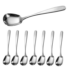CHENSHUO Square Head Soup Spoons, Korean Style Thick Heavy Square Dessert Spoon,Long Handled Stainless Steel Soup Spoons Table Spoons Flat Spoon,Set of 8,7 Inches.