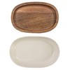 Creative Co-Op Stoneware Serving Dish with Mango Wood Base, Cream