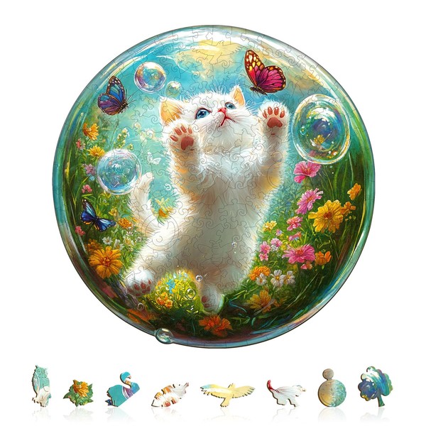 Jigfoxy Cat Catching Butterfly Wooden Jigsaw Puzzles for Adults, 270pcs