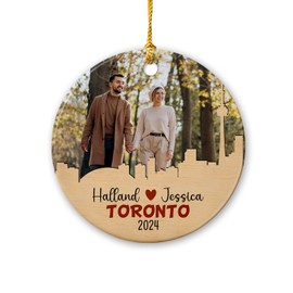 Toronto Travel Ornament, Toronto Trip Ornament with Custom Photo Couple, Toronto Cityscape Picture Frame Ceramic Ornament for Xmas Tree, Upload Picture Toronto Trip Ornament, Toronto Ornament
