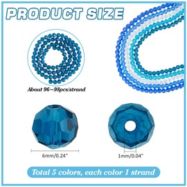 PH PandaHall 5 Colors Blue Crystal Beads 480pcs Faceted Glass Bead 6mm Rondelle Spacer Beads Faceted Crystal Glass Beads for Jewellery Making Winter Christmas Decor Bracelets Necklaces Bag DIY Crafts