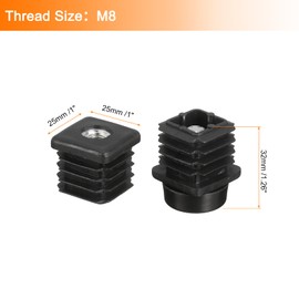 sourcing map 8 Set Leveling Feet, M8x25x25mm Plastic Adjustable Furniture Leg Leveling Rectangle Tube Insert Screw-in Glide Levelers Fit Hole 25mm for Table Chair Furniture, Black