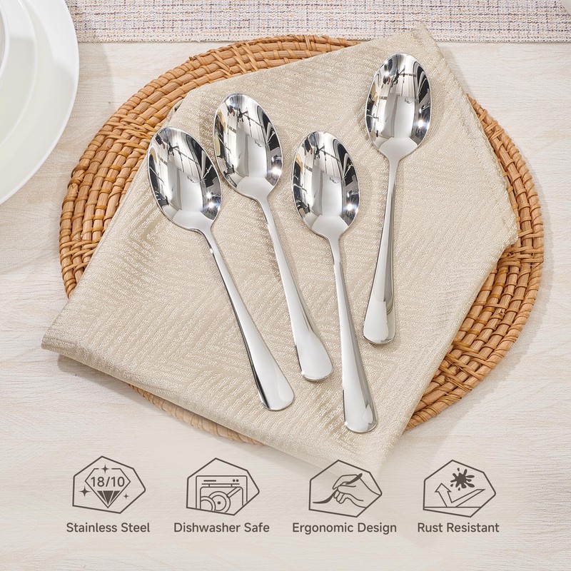 HIKAA 4-Piece Dinner Spoons Set, 8-Inch 18/10 Stainless Steel Spoons,