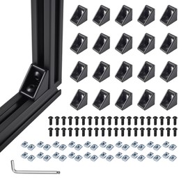 20 Sets Black 2020 Series Aluminum Extrusion Corner Bracket Kit, Includes 20pcs Right Angle Connectors, 40pcs M5 T Slot Nuts and Screws for 20 Series V-Slot Aluminum Profile Accessories