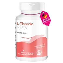 L-Theanine 500 mg - 90 Tablets - Amino Acid - 500 mg L-Theanine per Daily Dose - High Dose - Safe Dosage - Vegan - Bioavailable Supplements from Germany | Vitamintrend