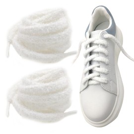 AJUNLKVDR 2 Pairs of Fluffy Laces, Plush Laces, 100 cm Plush Laces, Round, Shoe Laces, Thick Laces, Sneaker Campus Laces, Universal Soft Elastic Shoelaces Replacement Shoe Laces (White), White, 100
