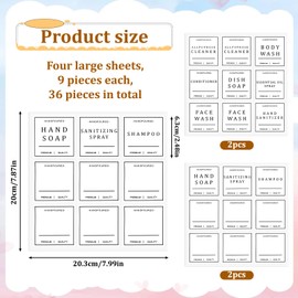 36 PCS Waterproof Labels for Bottles, White Waterproof Soap Labels, Bathroom Labels for Organizing, Hand Soap Dispenser Label Stickers, Removable Cleaning Bathroom Labels(White)