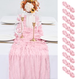 10 Pack Pink Table Runner 10Ft Cheesecloth Table Runner Boho Gauze Table Runner Long Cheese Cloth Table Runner Romantic Sheer Fabric Table Runners for Wedding Party Bridal Shower
