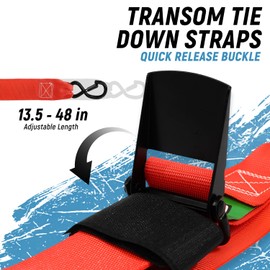 Boat Tie Down Straps to Trailer - 1,200 LBS Boat Straps with Safety Lock - 2" X 48" Adjustable Boat Trailer Strap (2PK) - Boat Straps for Trailers, Jet Ski, Kayak (Red)