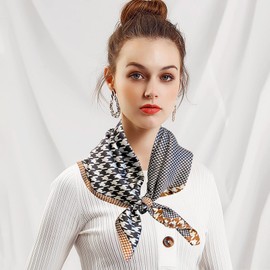 LumiSyne Silk Scarf Women's Square Scarf 70 x 70 cm Paisley Print Houndstooth Pattern Classic Retro Style Lightweight Satin Square Scarf Multifunctional Neckerchief Headscarf Bandana Headpiece