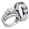 Mabella His Tungsten Hers Sterling Silver Princess Cut CZ Wedding