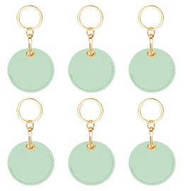 PATIKIL 6pcs Leather Keychain Blanks, 55mm Sublimation Keychain Blanks PU Leather Key Chain Bulk Keyring with Rings for Name Tag Dog Cat Collar Keys, Round,Green