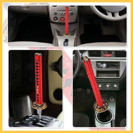 REPAIROCK 26cm Samurai Sword Style Gear Shifter Lever Katana Shift Knob Classic Braided Pattern for Manual Automatic at MT Shifter Red Auto Replacement Parts