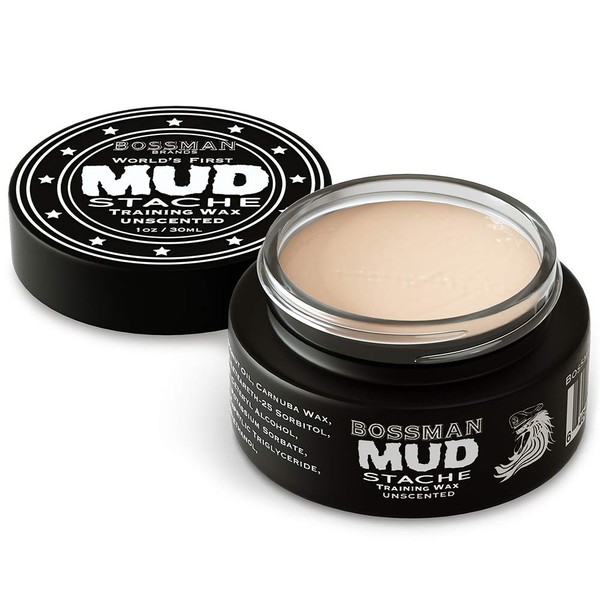 Bossman MUDstache - Mustache Wax 1oz - Easier to Apply - Lasts 24 Hrs - Water-Based - Made in USA - Tame Train and Style - Superior Hold - Unscented