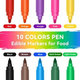 Jewem (Upgrade) Edible Markers for Cookie Decorating,10Pcs Food Coloring Pens, Double Side Food Grade Pens with Fine & Thick Tip for Decorating Fondant, Cakes, Cookies, Easter Eggs, Frosting, Macaron