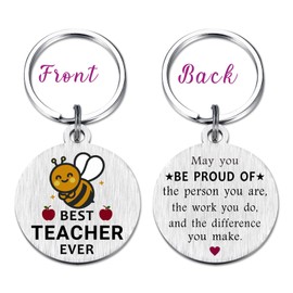 EE&YU Teacher Gifts for Women Men - Best Teacher Graduation Appreciation Birthday Keychain for Female Male, Funny Bee Themed Presents