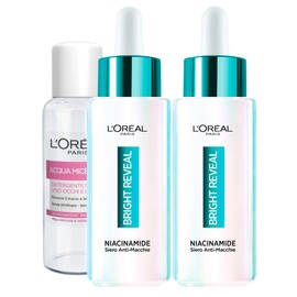 L'Oréal Paris Bright Reveal Anti-Blemish Face Serum Uniforming Smoothing Illuminating Gentle Formula Against Imperfections for Sensitive Skin - 2x 30ml Bottles + Micellar Water 30ml