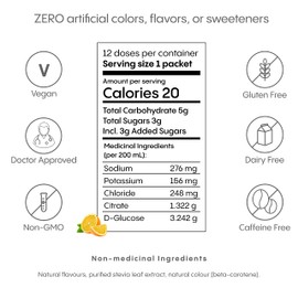 HydraLyte Electrolyte Powder, Low Sugar Electrolyte Packets Designed for Rapid Hydration, Safe Hydration for All Ages - Made with All Natural Ingredients, 36 Servings, Orange Flavour