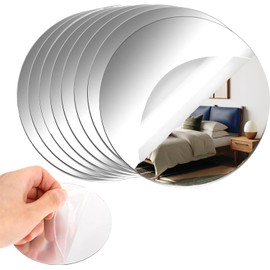 CEUQIESO 8 Pack Acrylic Round Mirrors, 10 inch Circle Mirror Tiles Self Adhesive Mirror Stickers for Wall Home Living Room Bedroom Decor, Small Mirrors for Crafts (Thickness 2mm)(10 inch/25cm)