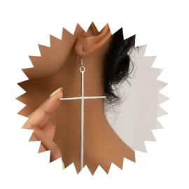 Allereyae Vintage Cross Dangle Earrings Large Cross Drop Earrings Silver Retro Cross Stud Earrings Big Cross Hook Earrings Jewelry for Women (Silver)