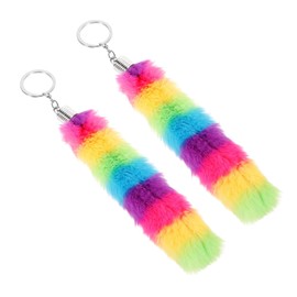 SAFIGLE 2pcs Fluffy Aesthetic Keychains Soft Plush Pendant Accessories for Bags Wallets Cute Fuzzy Keychain in Rainbow Colors for Women Girls