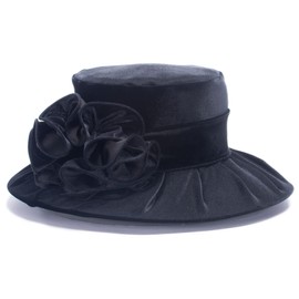 Lawliet Womens Wedding Occasion Formal Wide Brim Church Dress Velvet Hat A389 (Black)
