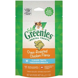 FELINE GREENIES Adult Natural Dental Care Cat Treats, Oven Roasted Chicken Flavor, 2.1 oz. Pouch