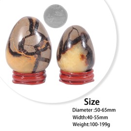 mookaitedecor 50-65mm Natural Septarian Crystal Egg Ornament with Wooden Stand, Septarian Nodule Dragon Stone Healing Crystal Stone Egg Shaped Gift Cute Room Desk Ornament Easter Egg Decoration