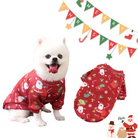 Aimondow Pet Dog Christmas Clothes Costume, Xmas Holiday Santa Warm Soft Puppy Sweater, Christmas Party Cosplay Costumes for Small Medium Dogs and Cats (Printed, Extra Large)