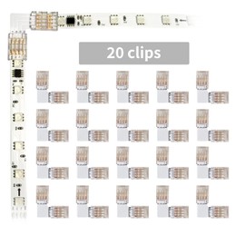 HEYAN Solderless Led Light Connectors Transparent L Shape 4-Pin LED Strip Corner Connectors 20 Pack for 10mm Wide 5050 LED SMD Color Strip Light