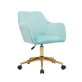 Goujxcy Velvet Desk Chair, Modern Home Office Desk Chair Vanity Chair for Womens Girls, Adjustable Swivel Task Chair with Armrest and Golden Metal Base for Living Room Bedroom