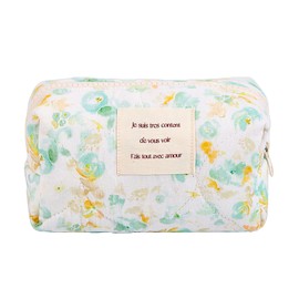 Sminra Floral Makeup Bag Small Travel Cotton Quilted Cosmetic Makeup Bag Organizer, Cute Coquette Aesthetic Zipper Portable Pouch Purse Toiletry Bag accessories